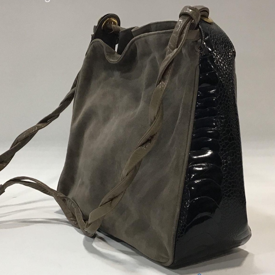 Women’s Stuart Weitzman Olive Suede And Black Croc Patent Crossbody Shoulder Bag